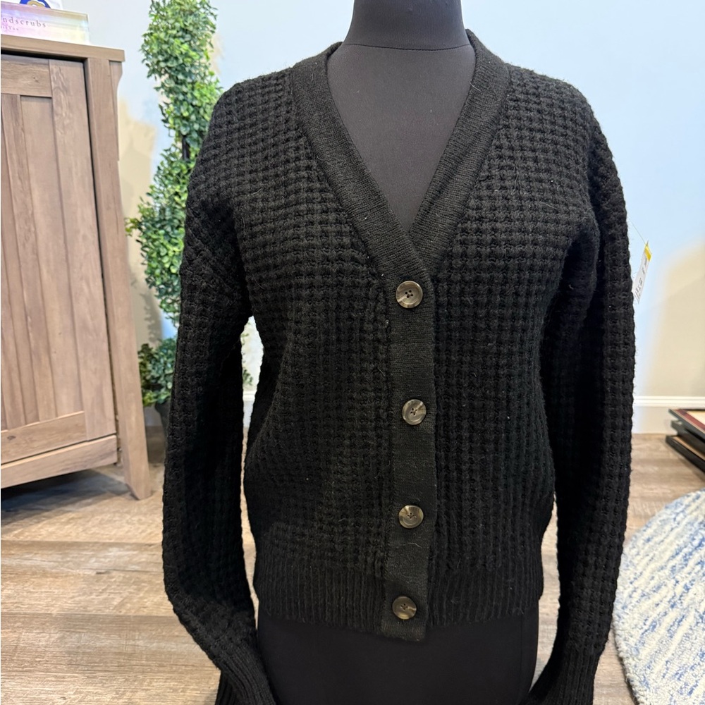 Sonoma | GOODS FOR LIFE Button Front Women’s Waffle Knit Black Cardigan Small